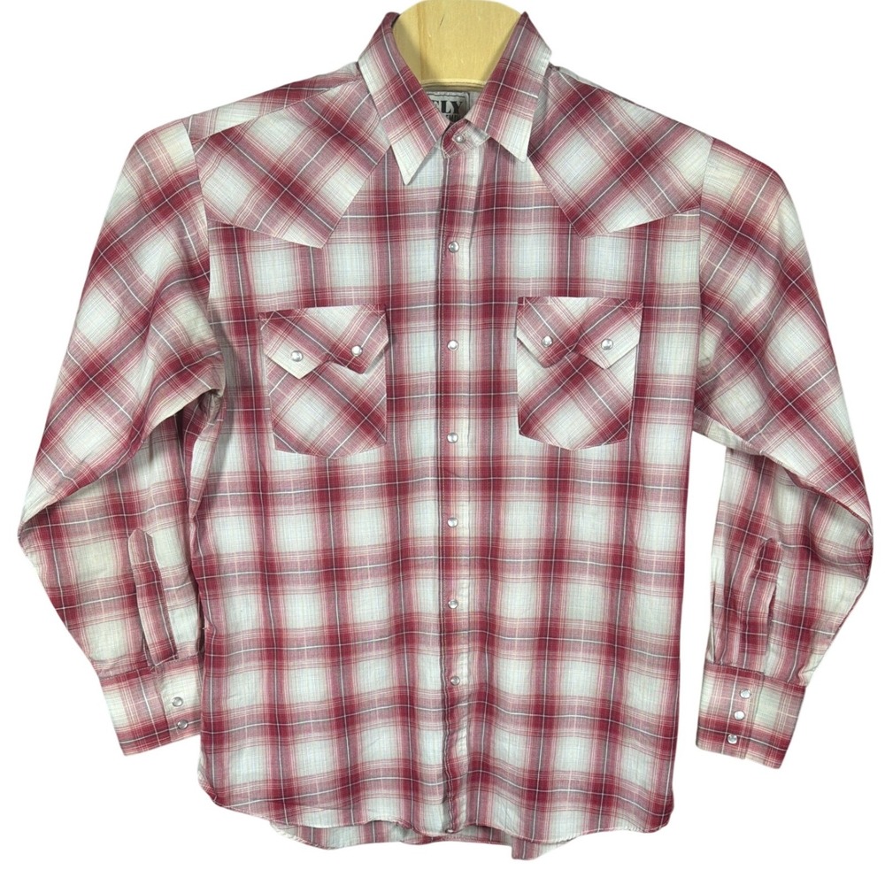 Ely Cattleman Men Red White Plaid Western Snap Long Sleeve Shirt Large 152029175